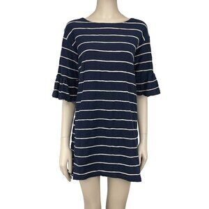 ICON Navy Sailor Chic Cotton 1/2 Sleeves Blue White Stripes T-Shirt Dress S M
